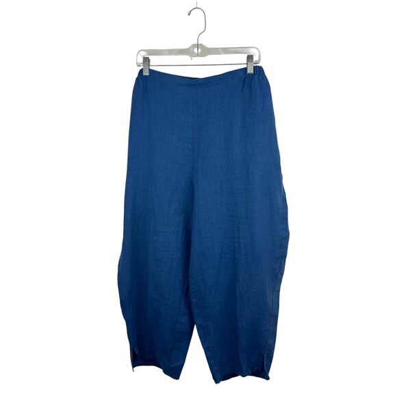 FLAX Blue Linen Wide Leg Pull On Pant 2G - Picture 1 of 9